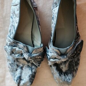 Toms Women's Velvet Loafers in Pale Turquoise with Bow